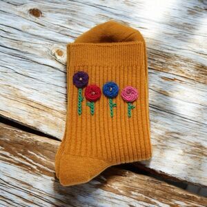 Brand new Yellow embroidered flowers handmade socks